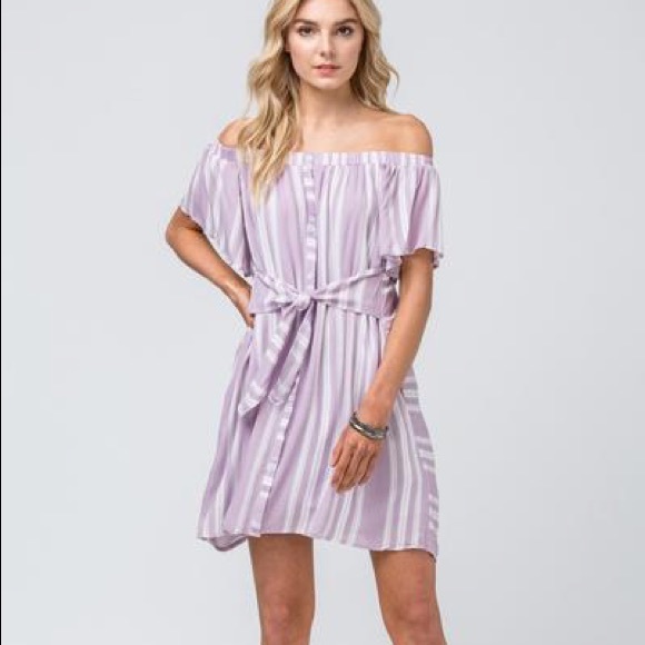 purple and white striped dress